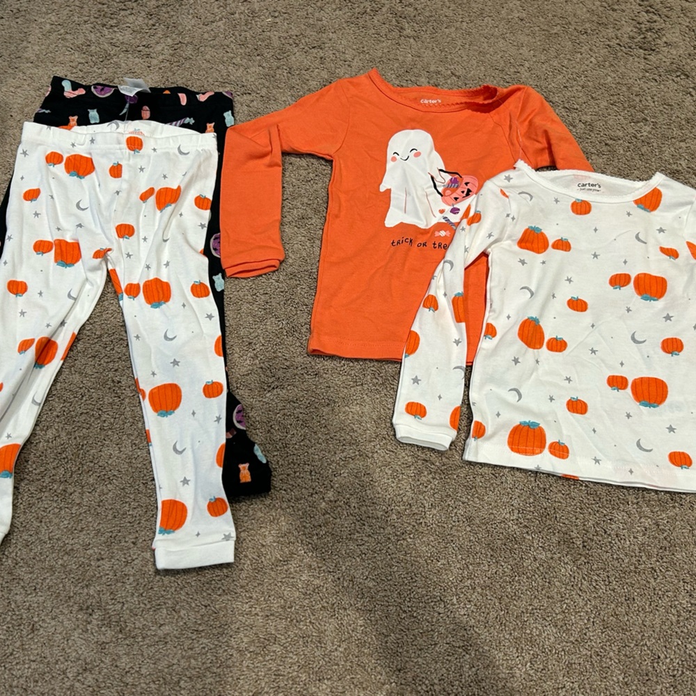 Carter's Orange and White Pumpkin Ghost Pajama Set 4 pieces NWT